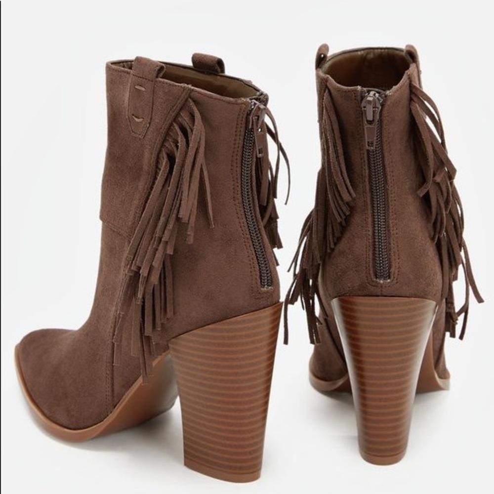 Kaiya Brown Chunky heel Vegan Suede Fringe Bootie sz 7.5-8 - Picture 3 of 10